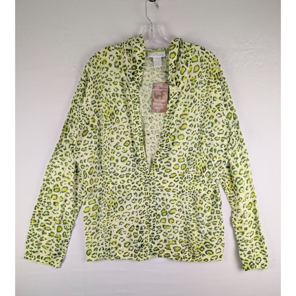 Soft Surroundings Sweater‎ Womens 2X Green Leopard Print Hooded Cardigan